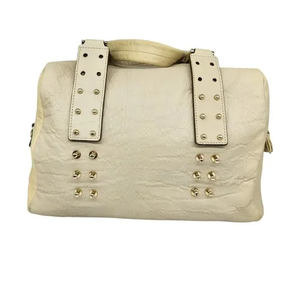 Anya Hindmarch Mini Boston Bag White Cream Gold Studded Top Handle